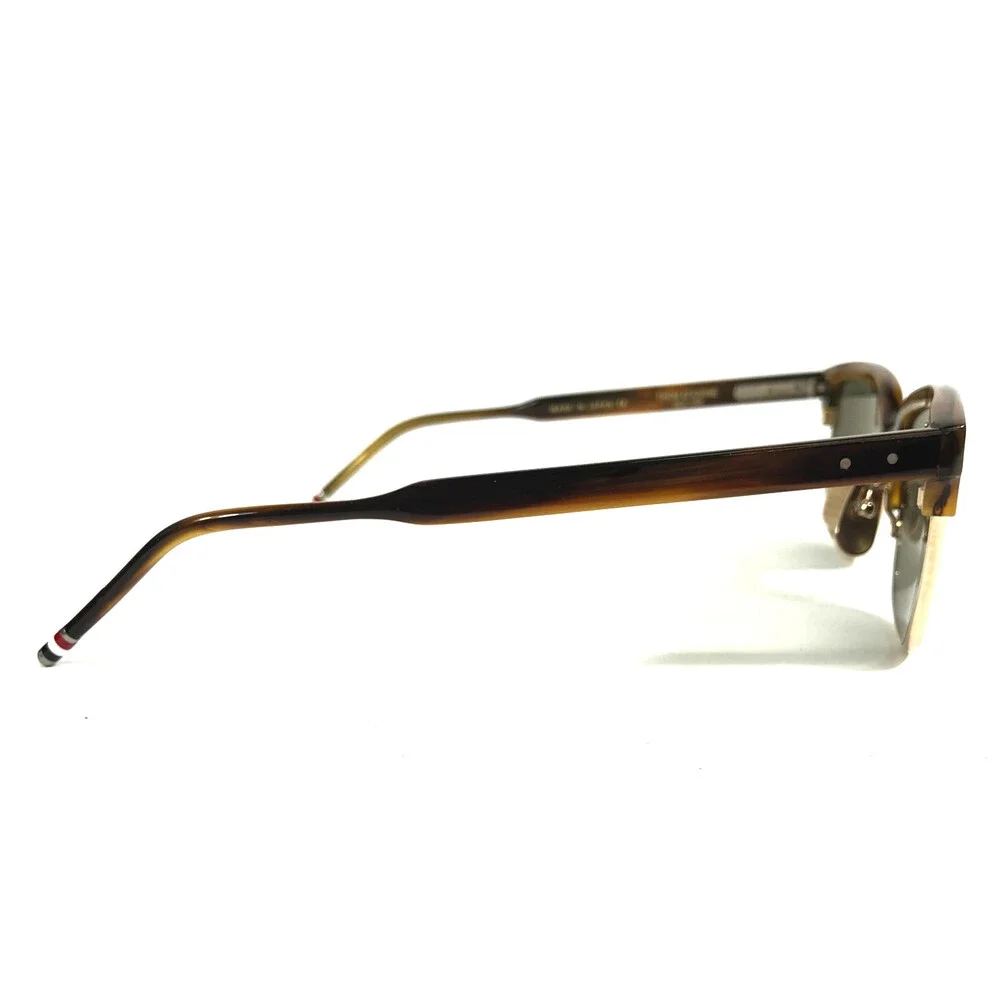Thom Browne Sunglasses TB-709-B-T-WLT-GLD-51 Brown Walnut Gold Frames Green Lens
